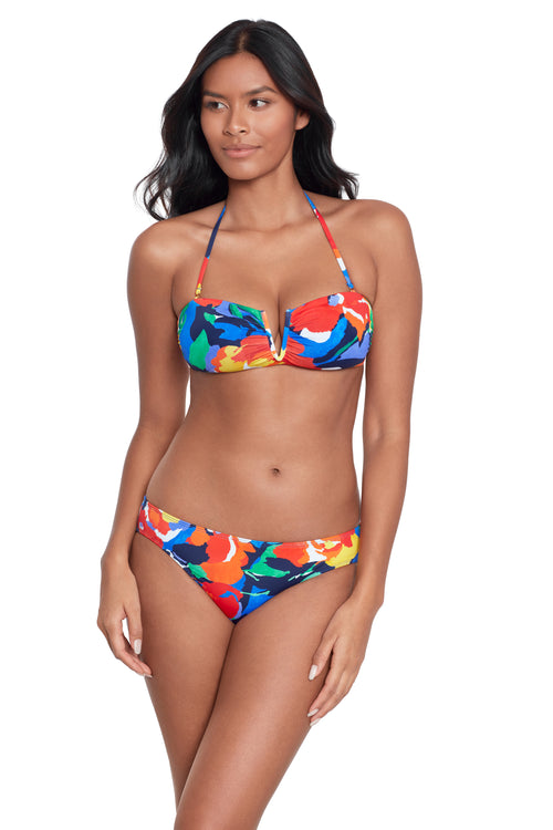 Bold Abstract Floral V Wired Bandeau Bikini