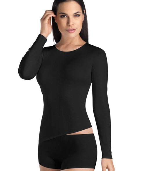 Cotton Seamless Long Sleeved Vest Black