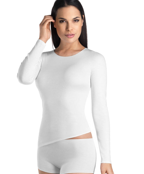 Cotton Seamless Long Sleeved Vest White
