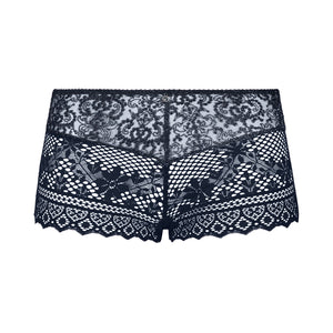Navy lace underwear on a white background