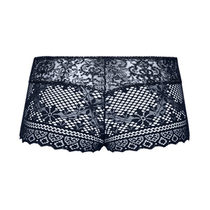 Navy lace underwear on a white background