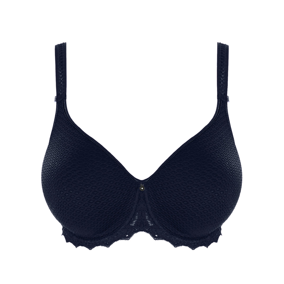 Navy blue bra on a white background