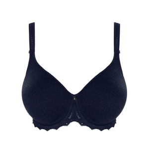 Navy blue bra on a white background