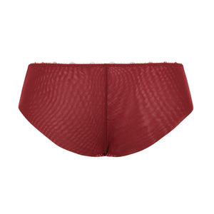 Maroon satin underwear on a white background