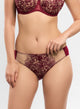 Lace lingerie set with maroon bra and panties on a neutral background