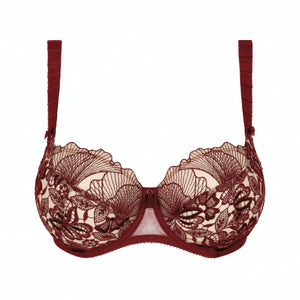 Lace bra with floral patterns on a white background