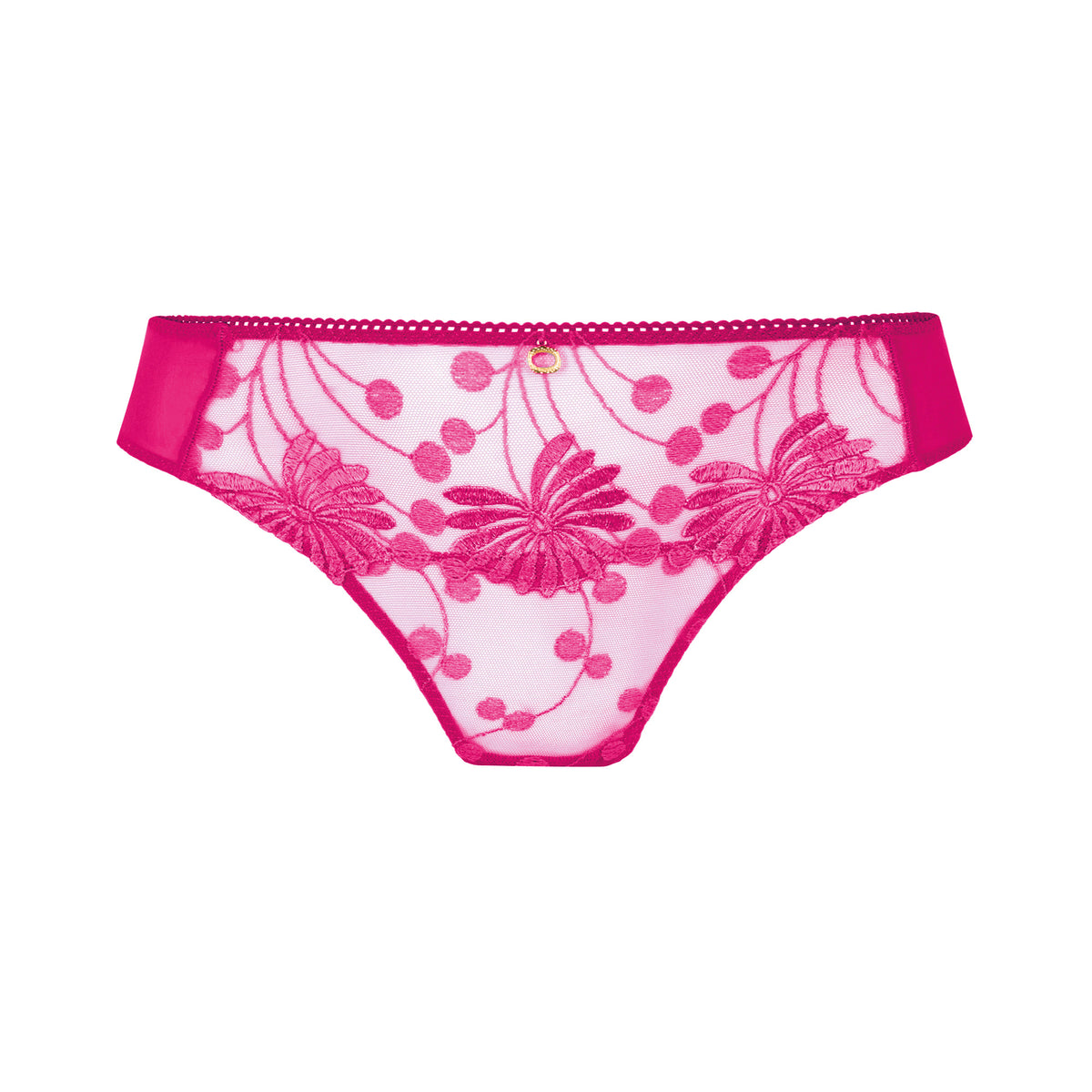 Pink floral lace underwear on a white background