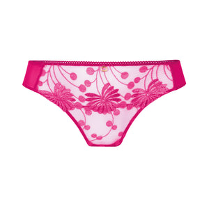 Pink floral lace underwear on a white background