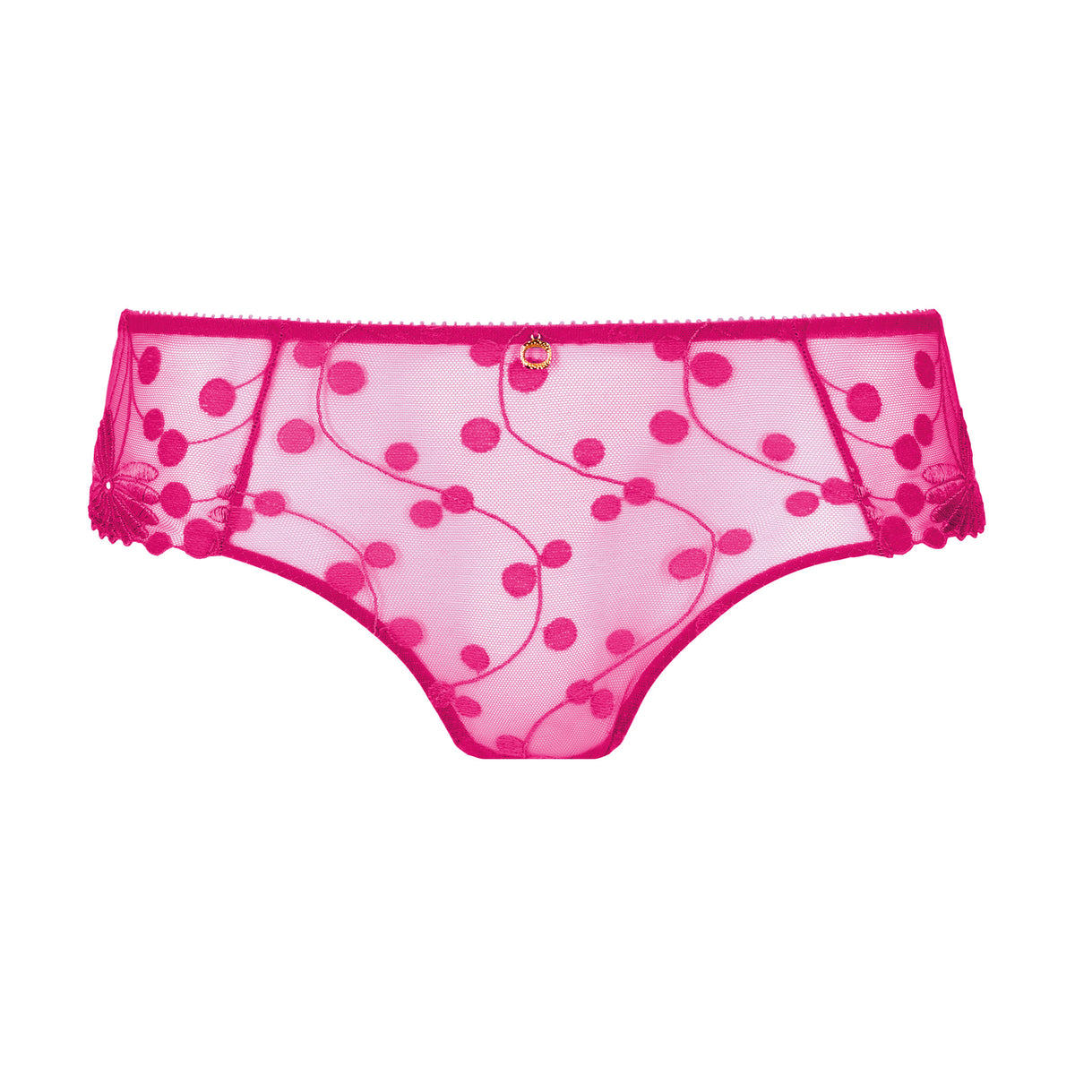 Pink polka dot underwear on a white background