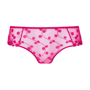Pink polka dot underwear on a white background