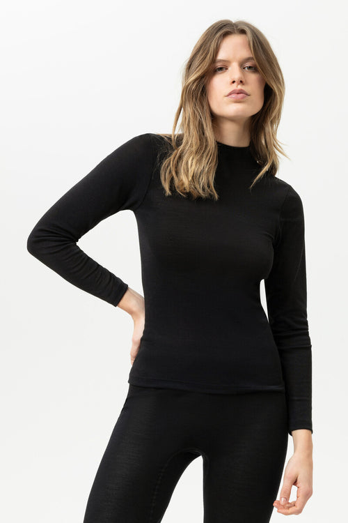 Wool and Silk Black Long Sleeved Top