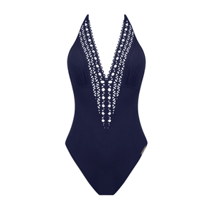 Ajourage Couture Marina Plunging Front and Back Halter Swimsuit