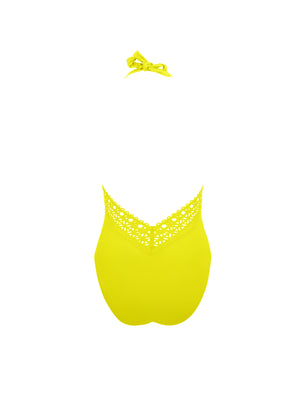 Ajourage Couture Yellow Plunging Front and Back Halter Swimsuit