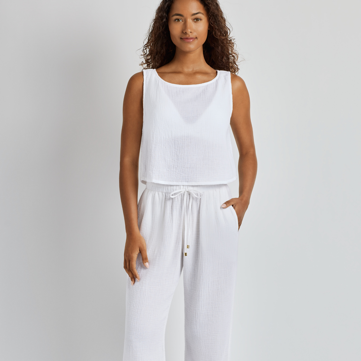 Beachwear White Top and Pant Cover Up Set