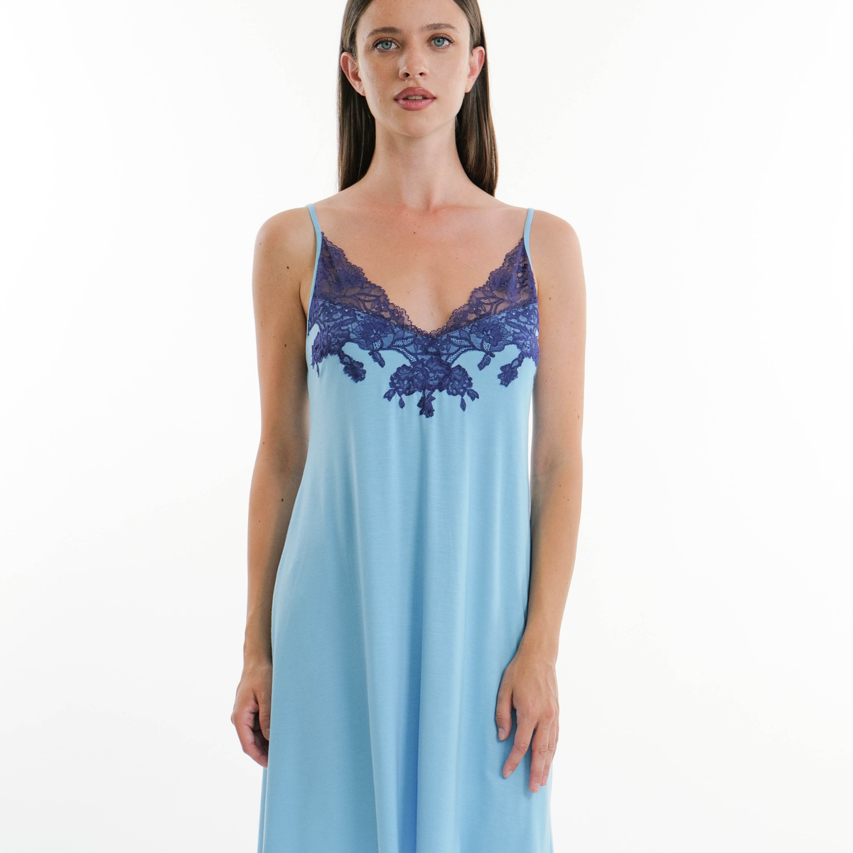 Pale Blue and Navy Strappy Chemise