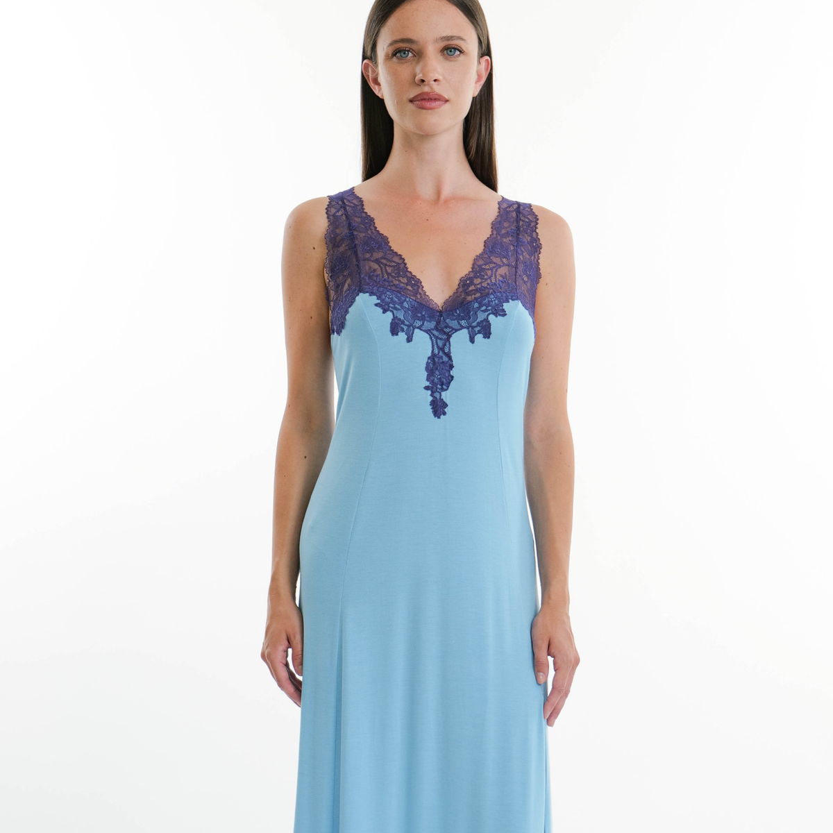 Pale Blue and Navy Long Nightgown
