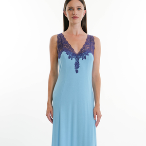 Pale Blue and Navy Long Nightgown