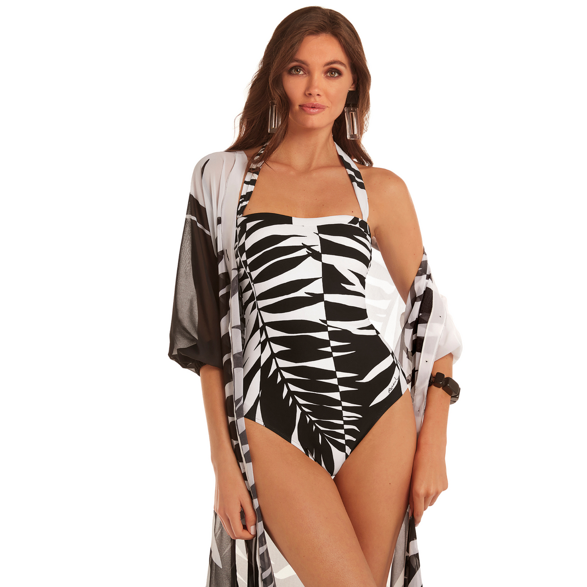 Black and White Bambu Bandeau Swimsuit