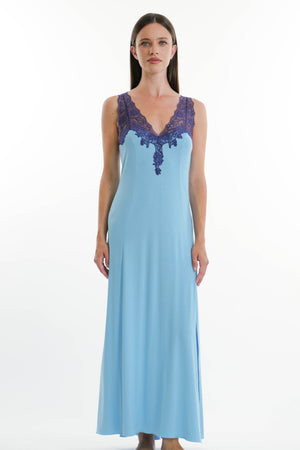 Pale Blue and Navy Long Nightgown