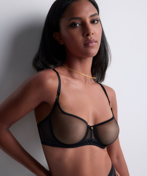 Sheer Emotion Black Underwired Half Cup Bra Black
