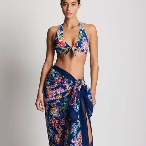 Coastal Paisley Tie Front Bikini