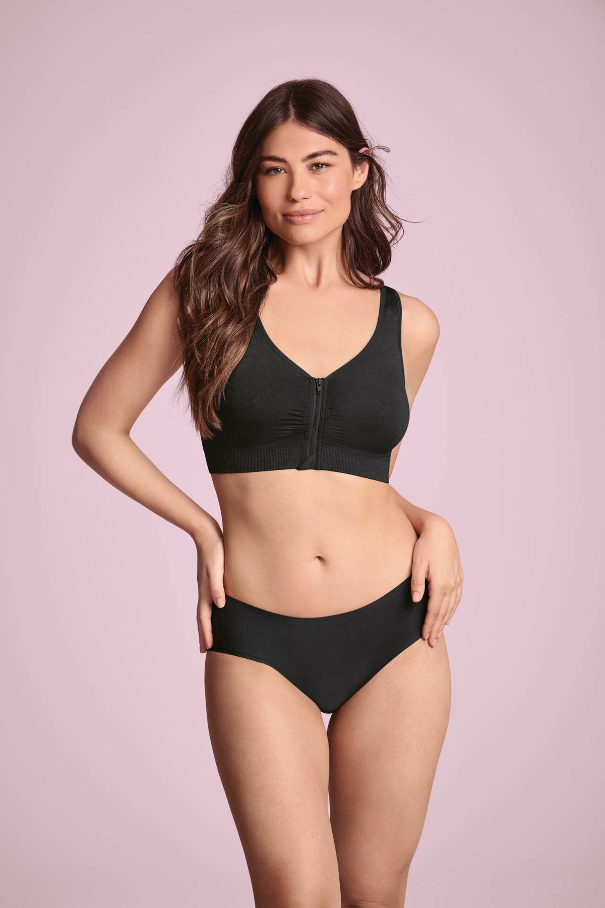 Lynn Black Soft Bra Medium Support Front Fastener Zip