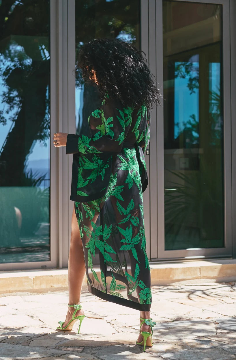 Ambre Black and Green Long Robe