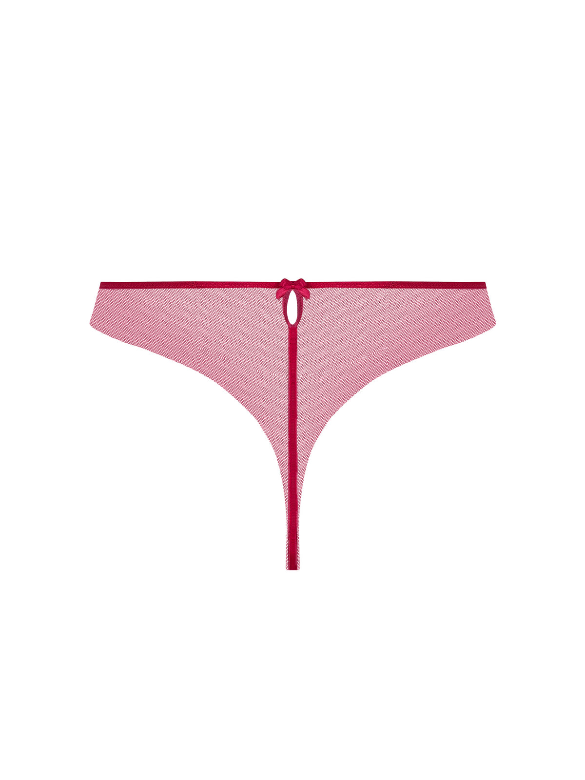 Pink thong with red trim on a white background
