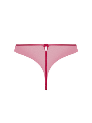 Pink thong with red trim on a white background