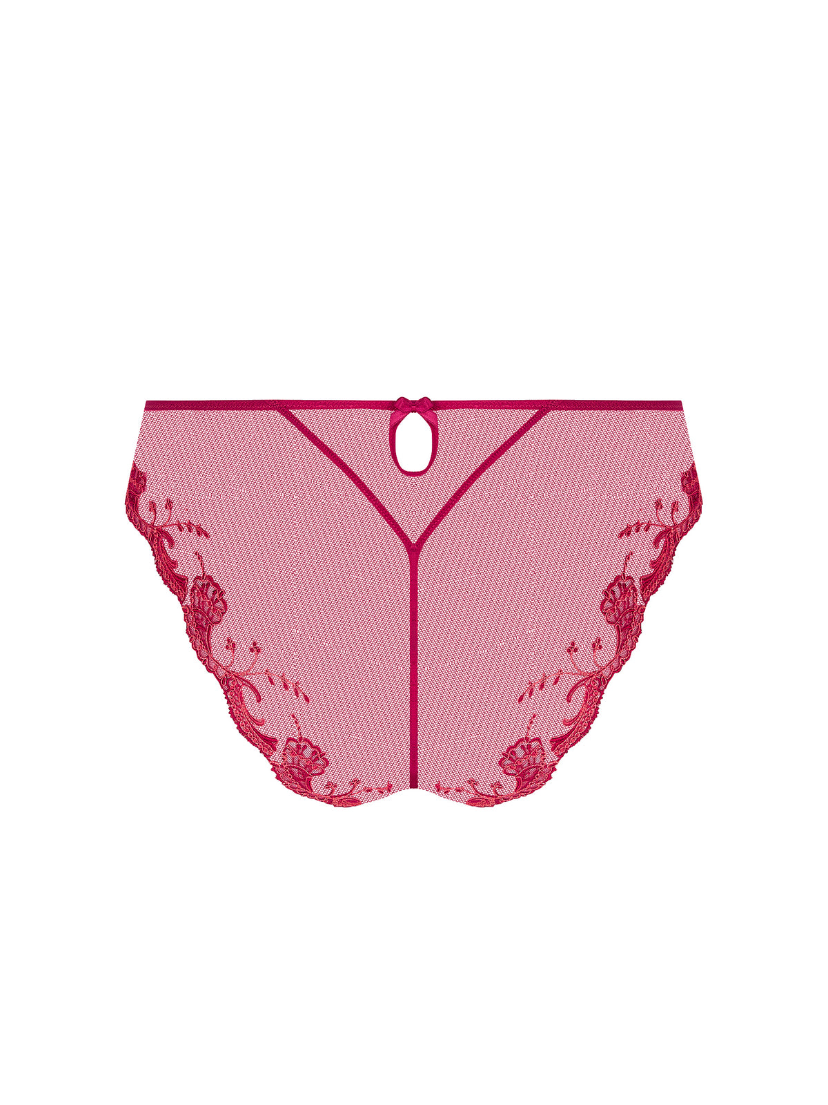Pink lace underwear on a white background