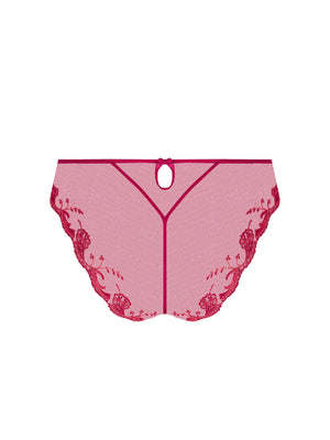 Pink lace underwear on a white background