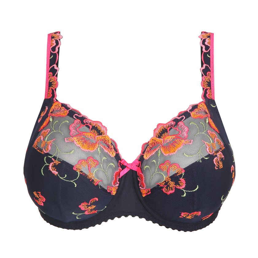 Underwire Padded Plunge Bra with Embroidery - Déesse Collection