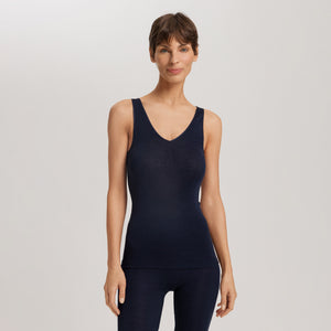 Woolen Silk Night Blue V Neck Sleeveless Top