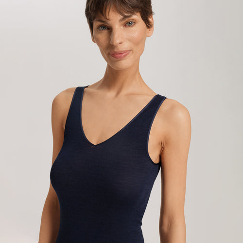 Woolen Silk Black Sleeveless V-Neck Top