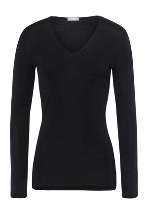 Hanro Black Woollen Silk Long Sleeve Shirt