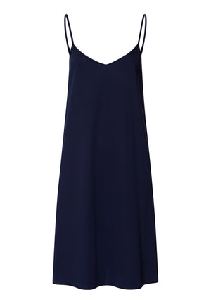 Cotton Silk Navy Spaghetti Dress 95cm