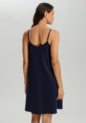 Cotton Silk Navy Spaghetti Dress 95cm