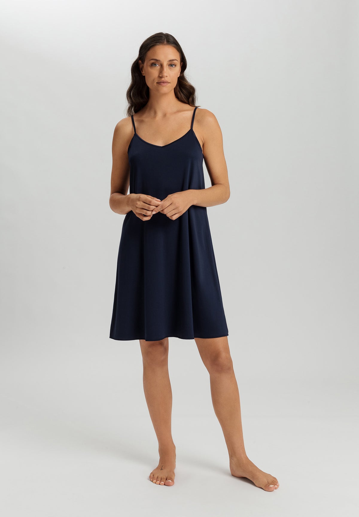 Cotton Silk Navy Spaghetti Dress 95cm