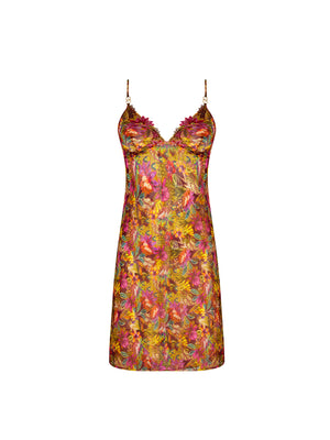 Floral patterned slip dress on a white background