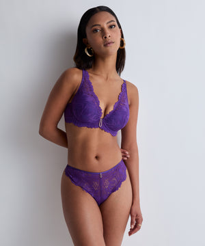 Flowermania Purple Plunge Cup Bra