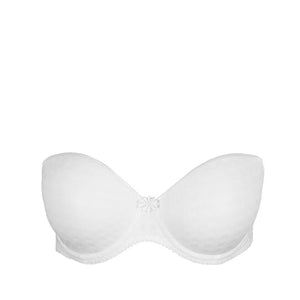 White strapless bra on a white background