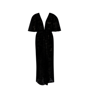 La Muse Dentelle Long Black Open Kimono