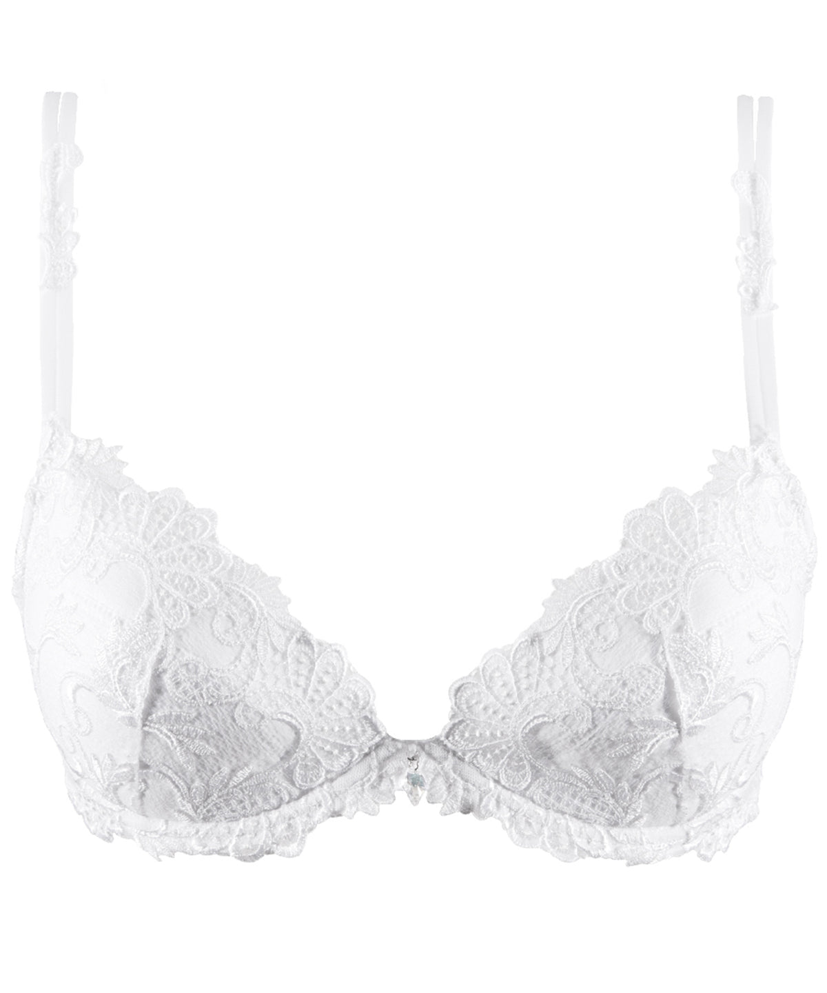 Off-White Push up Bra in Pleated Tulle and Leavers Lace – Vantage